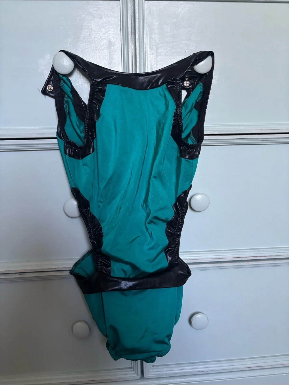 Teal dance leotard/costume with waist cut outs